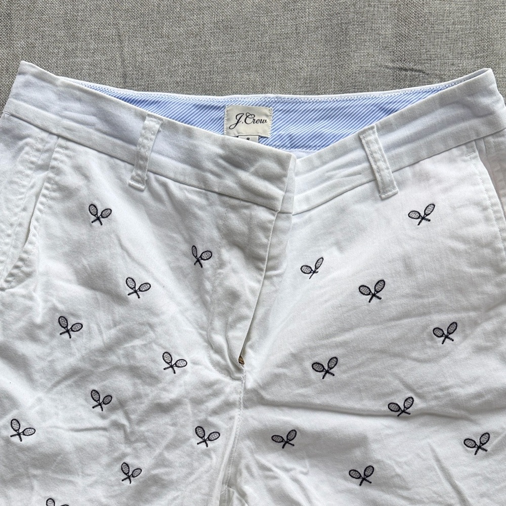 J. Crew White Shorts with Black Pattern